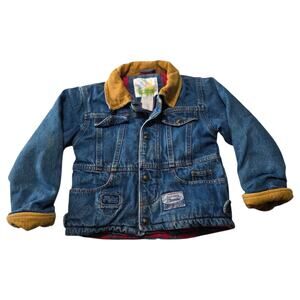 Vintage Kids Denim Jacket Plaid Lined Corduroy Collar Coat Youth 4T 5 Blue